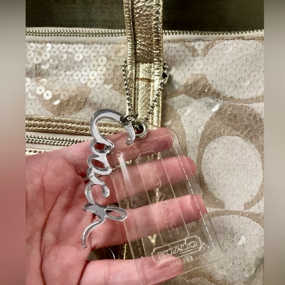 ✨COACH VTG POPPY Special Edition Signature Sequin Tote Bag Gold Cream RARE✨ - Picture 5 of 16